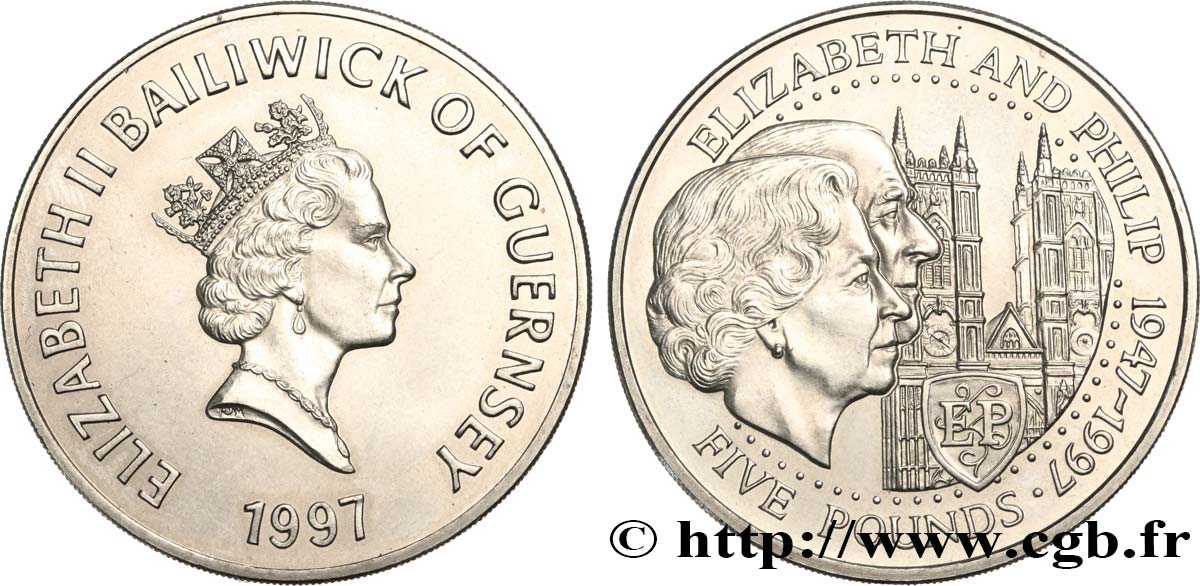 GUERNSEY 5 Pounds Noces d’or 1997  fST 