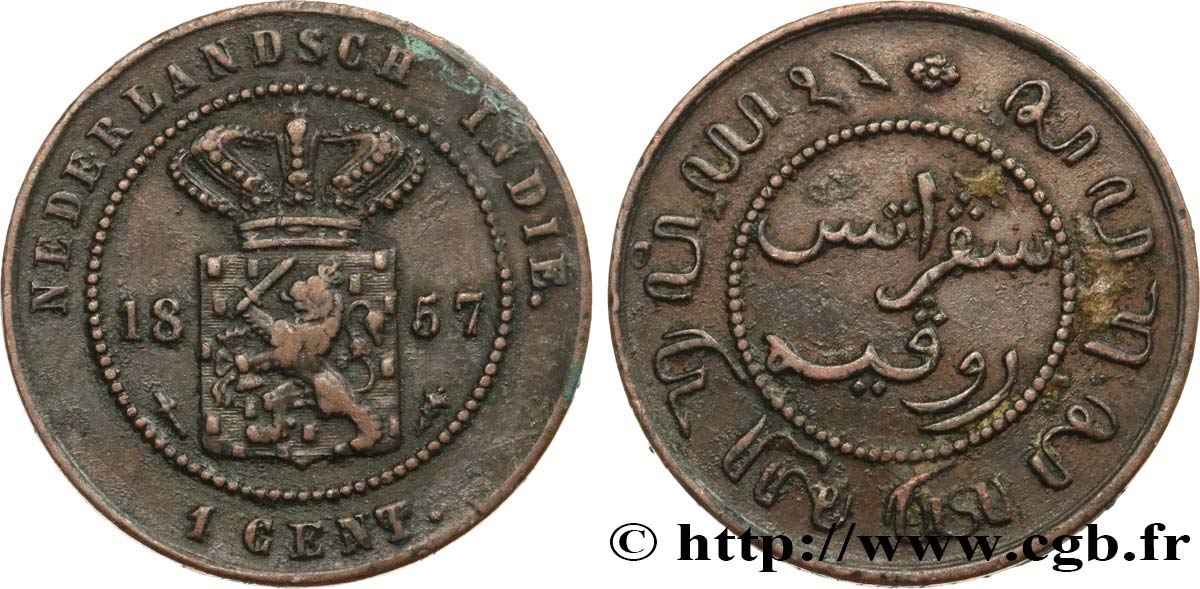 NETHERLANDS INDIES 1 Cent 1857 Utrecht XF 