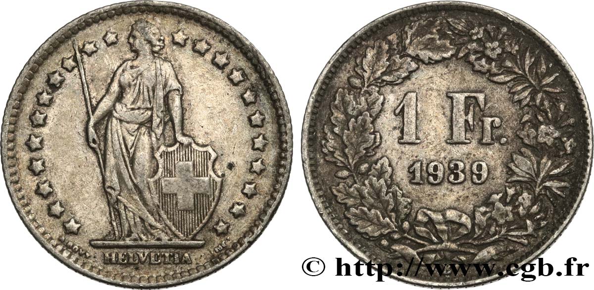 SUISSE 1 Franc Helvetia 1939 Berne TTB 