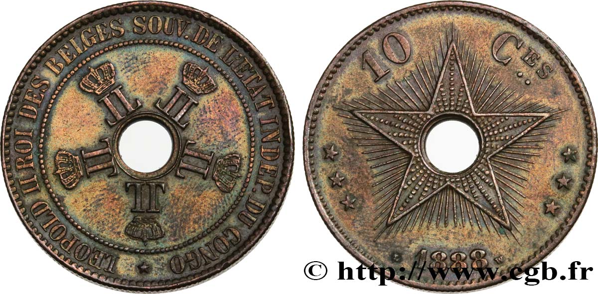 KONGO-FREISTAAT 10 Centimes 1888  VZ 