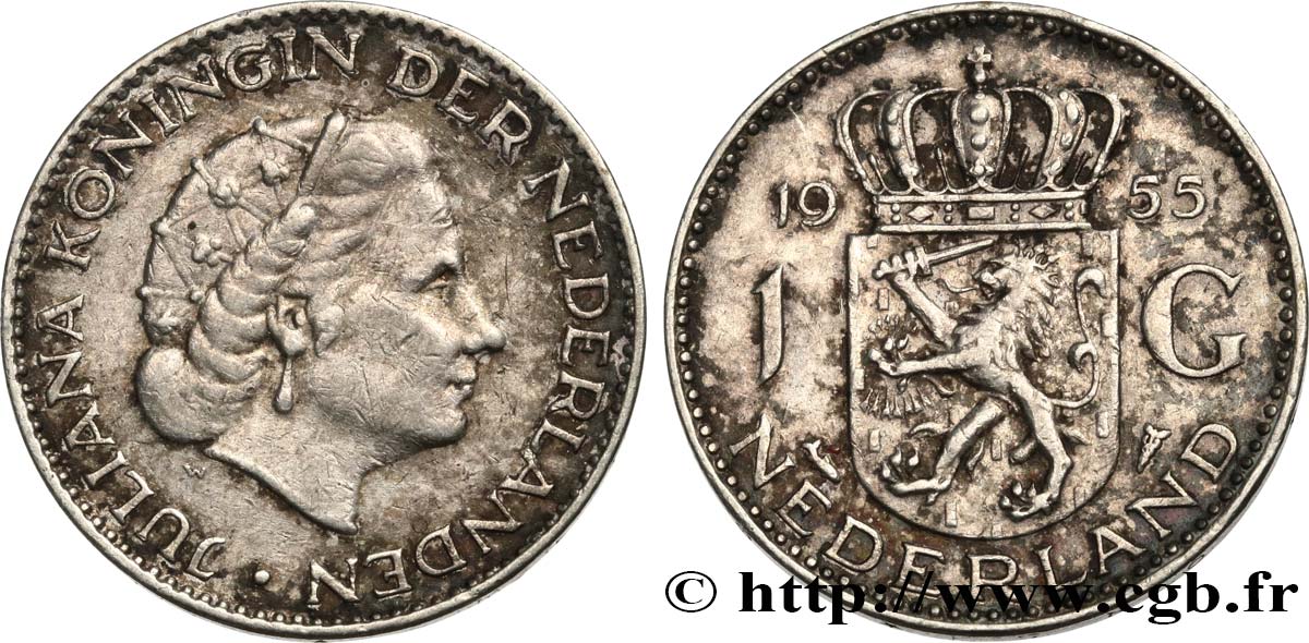 PAYS-BAS 1 Gulden Juliana 1955  TTB+ 