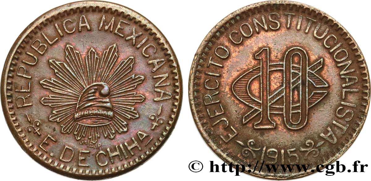 MEXICO 10 Centavos 1915  AU 