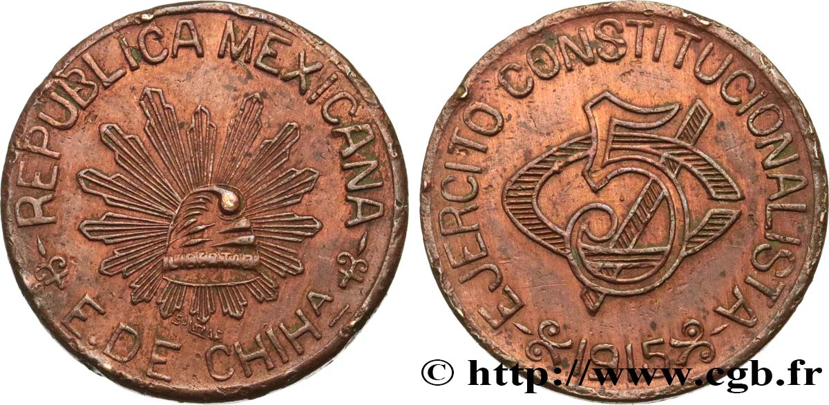 MEXICO 5 Centavos 1915  AU 