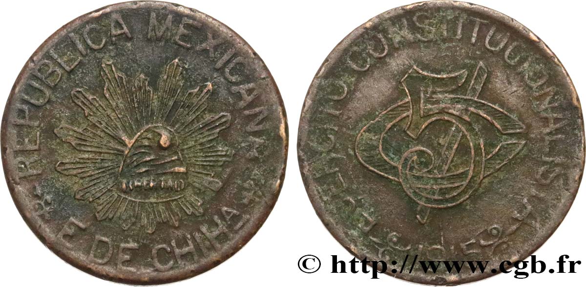 MÉXICO 5 Centavos 1915  BC+ 