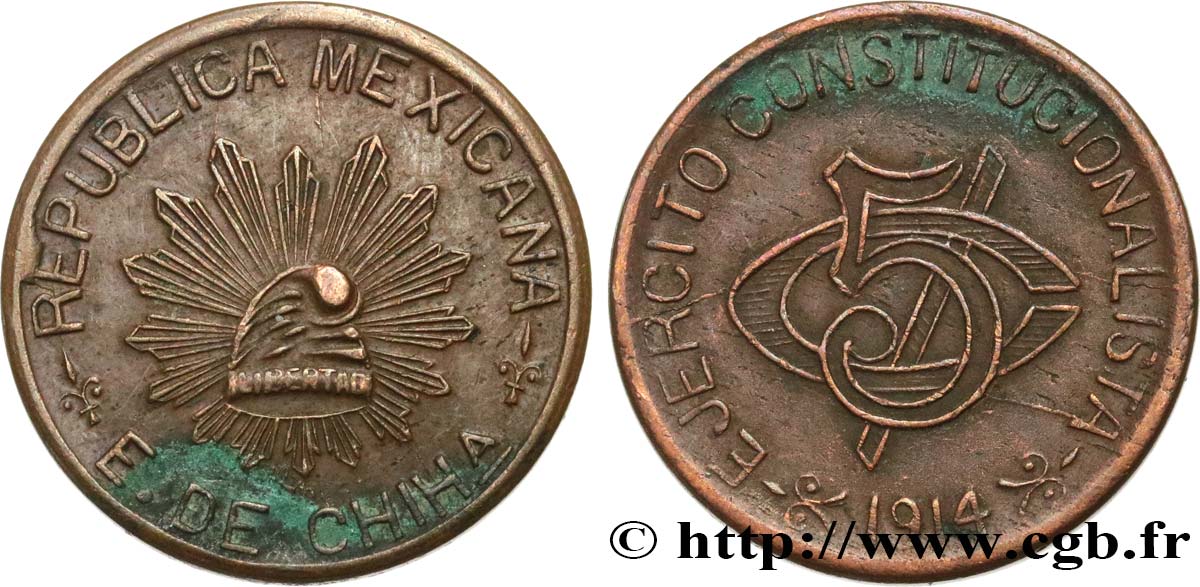 MEXIQUE 5 Centavos 1914  TTB 
