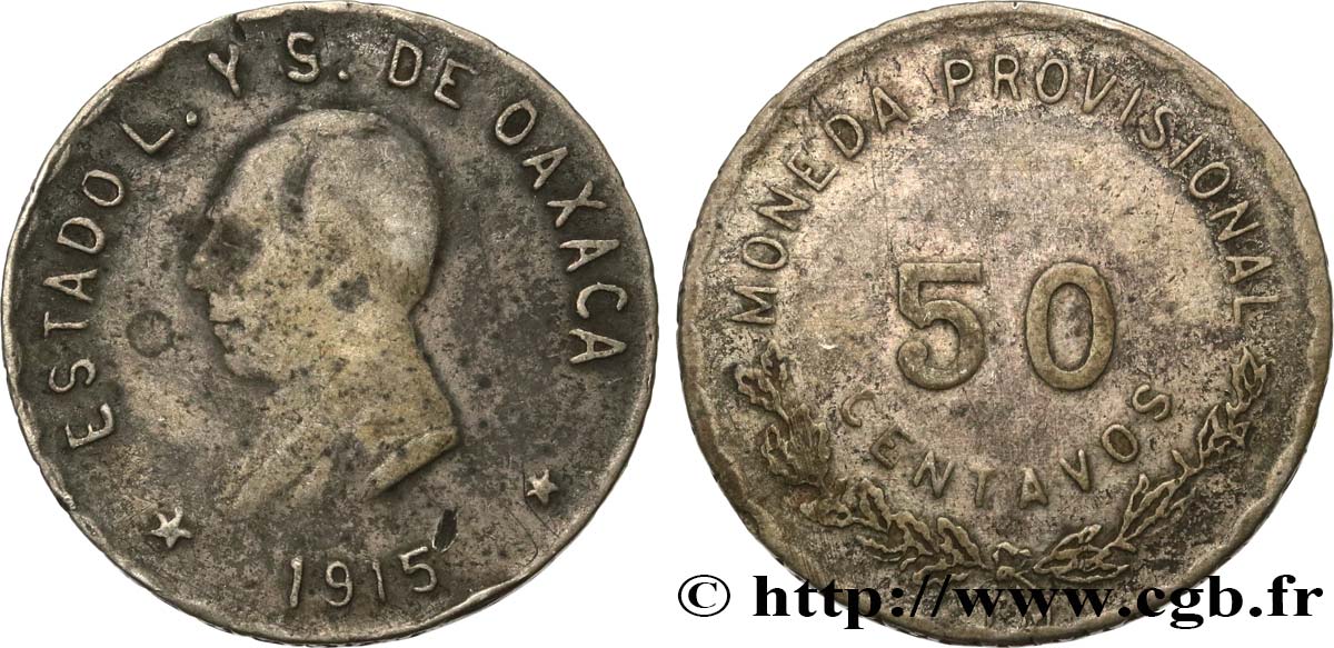MEXICO 50 Centavos 1915  VF 