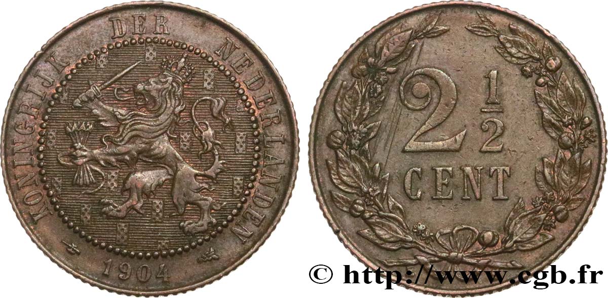 NIEDERLANDE 2 1/2 Cents 1904 Utrecht fVZ 