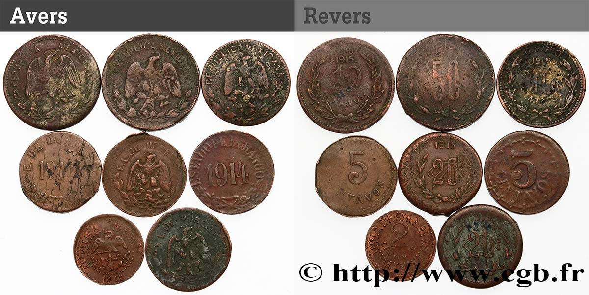 MEXIQUE Lot de 8 monnaies en cuivre n.d.  TB+ 