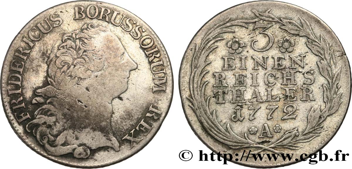 GERMANIA - PRUSSIA 1/3 de Thaler Frédéric II 1772 Berlin MB 