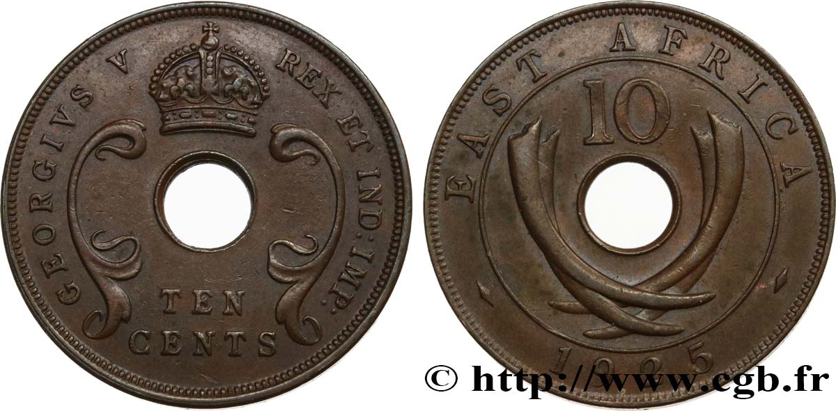 EAST AFRICA (BRITISH) 10 Cents frappe au nom de Georges V 1925  AU 
