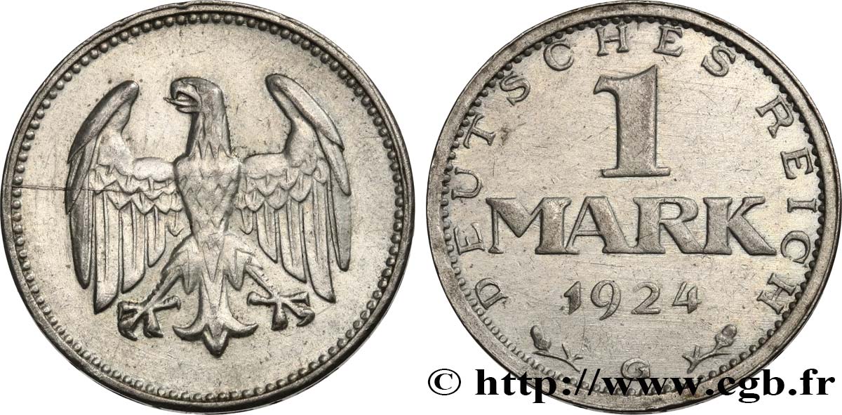 DEUTSCHLAND 1 Mark aigle 1924 Karlsruhe - G fVZ 