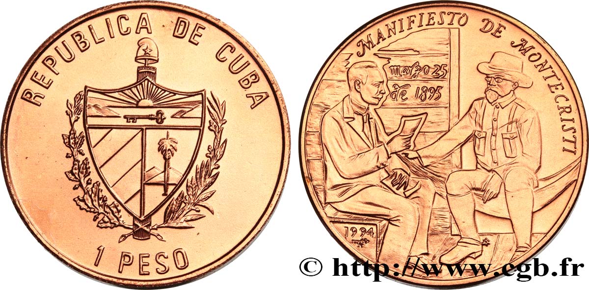 KUBA 1 Peso Manifeste de Montecristi 1995  fST 