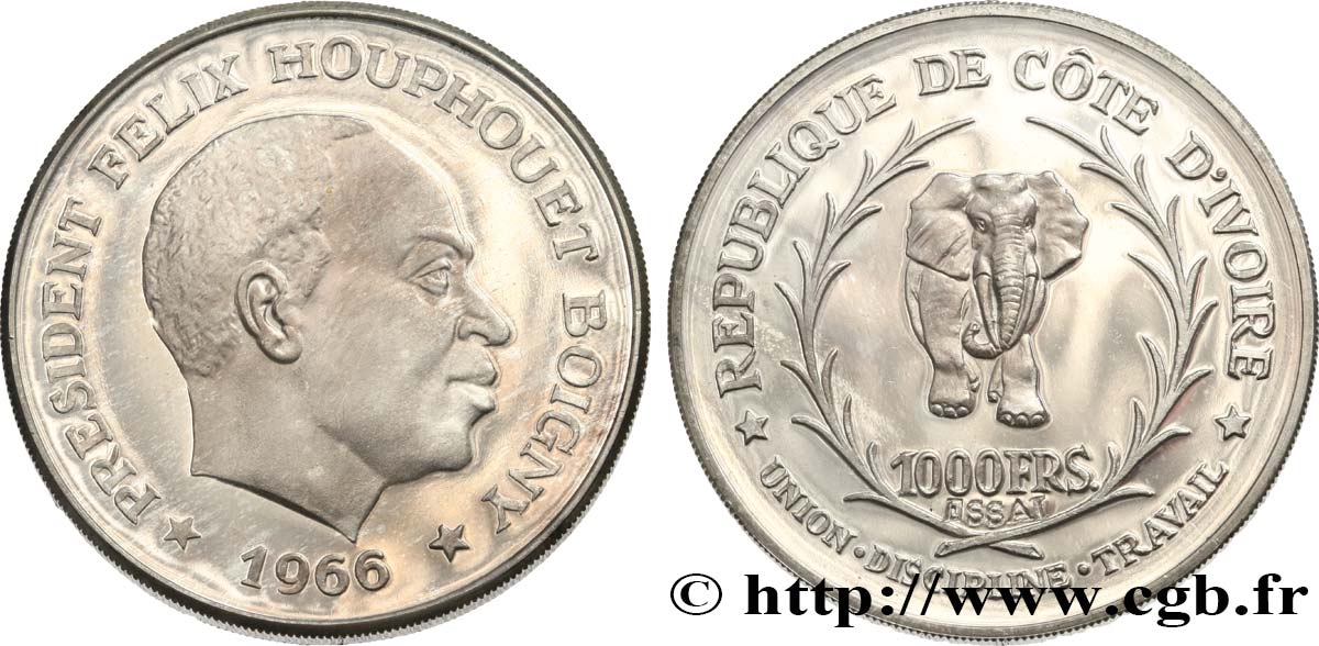 IVORY COAST Essai de 100 Francs Félix Houphouet Boigny Proof 1966  MS 