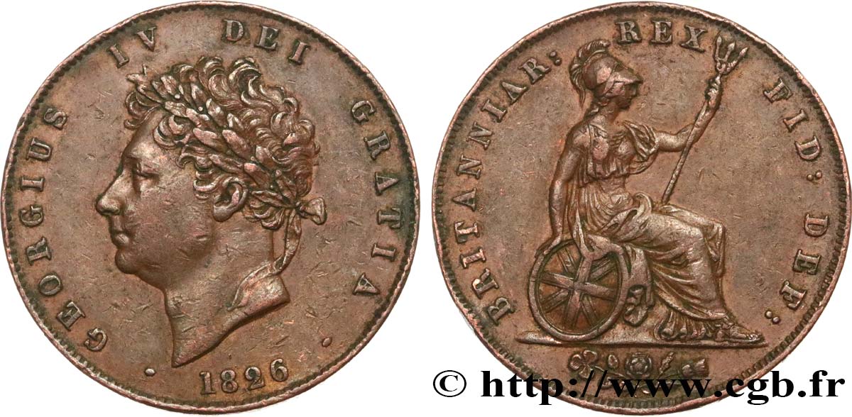 UNITED KINGDOM 1/2 Penny Georges IV 1826  XF 