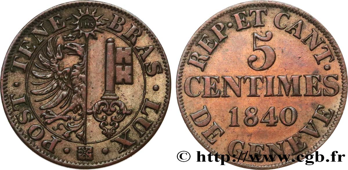 SWITZERLAND - REPUBLIC OF GENEVA 5 Centimes 1840  AU 