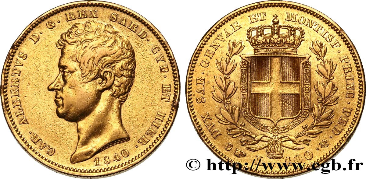 ITALIE - ROYAUME DE SARDAIGNE - CHARLES-ALBERT 100 Lire 1840 Turin TTB 