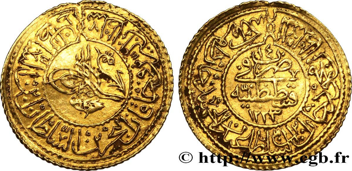 TURKEY Rumi altin Mahmud II AH 1223 an 14 1821 Constantinople AU 