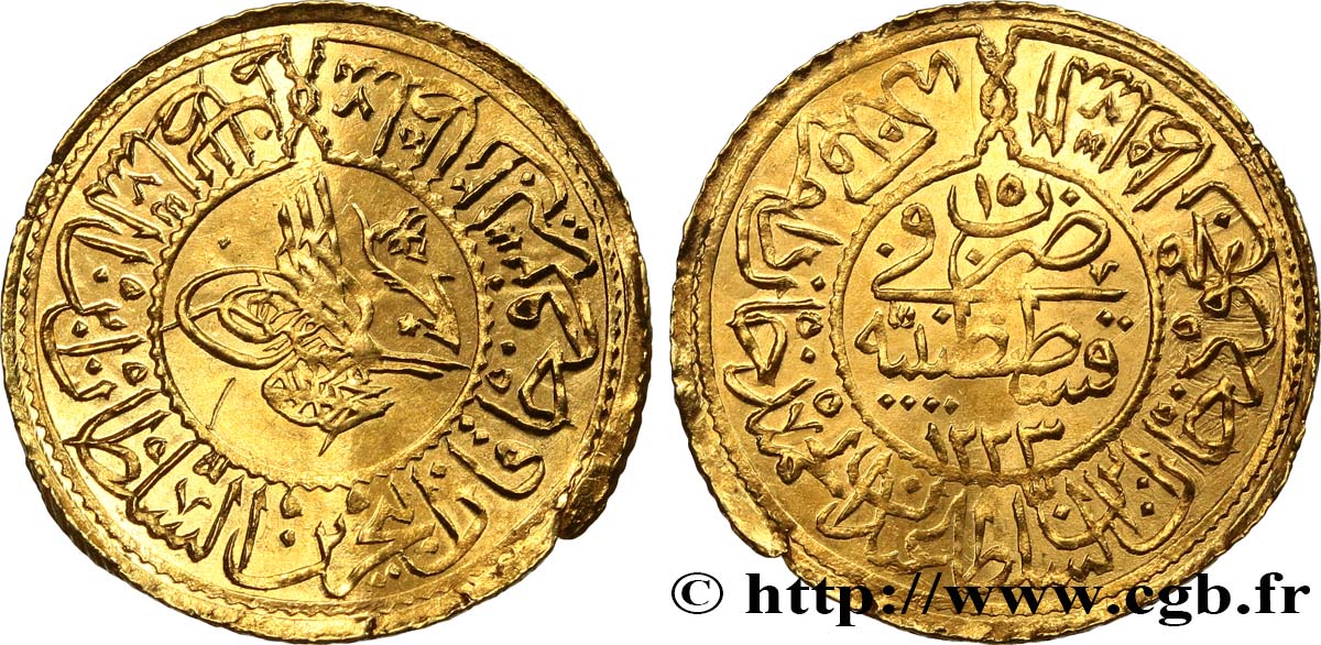 TURKEY Rumi altin Mahmud II AH 1223 an 10 1816 Constantinople AU 