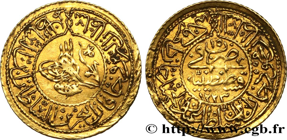 TURQUIE Rumi altin Mahmud II AH 1223 an 10 1816 Constantinople TTB+ 