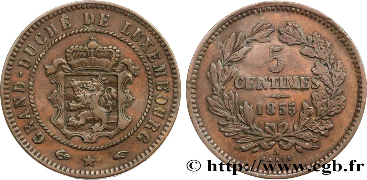 LUXEMBOURG 5 Centimes 1855 Paris  XF 