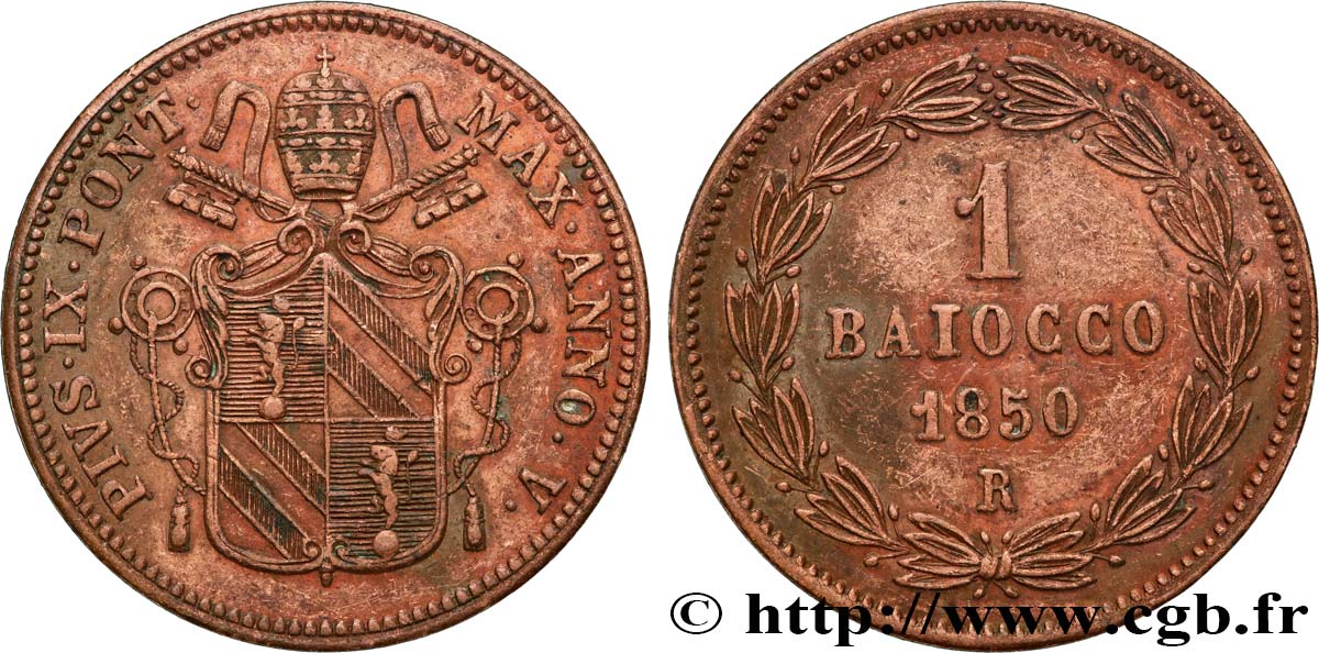 VATICAN AND PAPAL STATES 1 Baiocco Pie IX an V 1850 Rome AU 