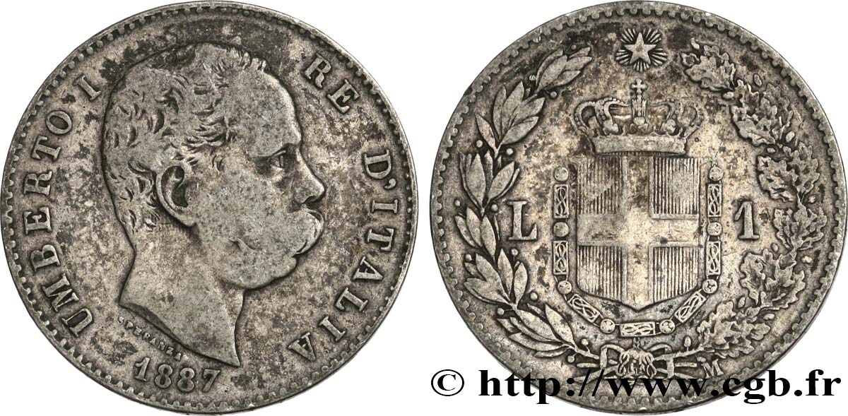 ITALIA 1 Lira Humbert Ier 1887 Milan BC 