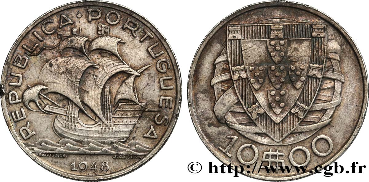 PORTUGAL 10 Escudos 1948  MBC+ 