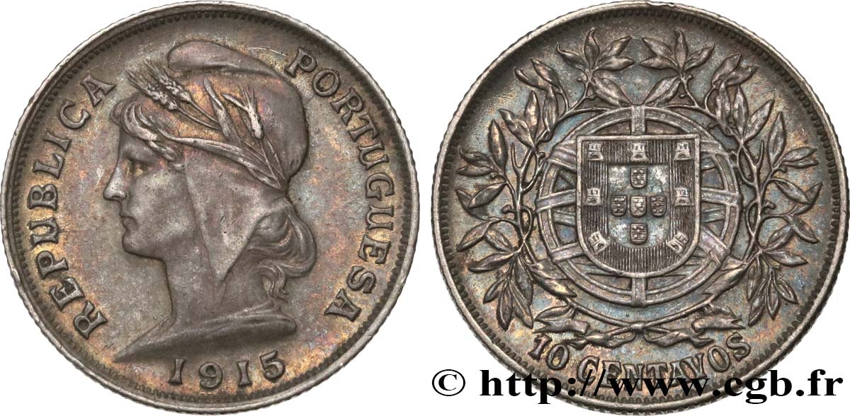 PORTUGAL 10 Centavos 1915  MBC+ 