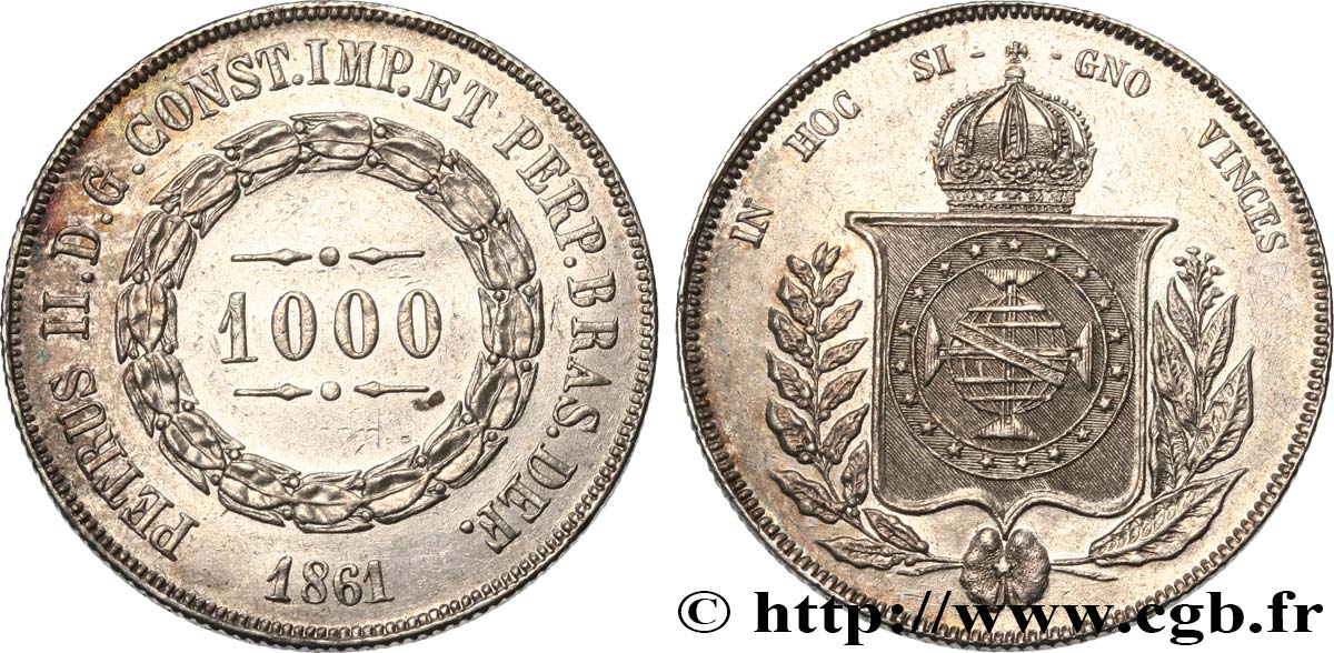 BRASILE 1000 Reis Empereur Pierre II 1861  SPL 