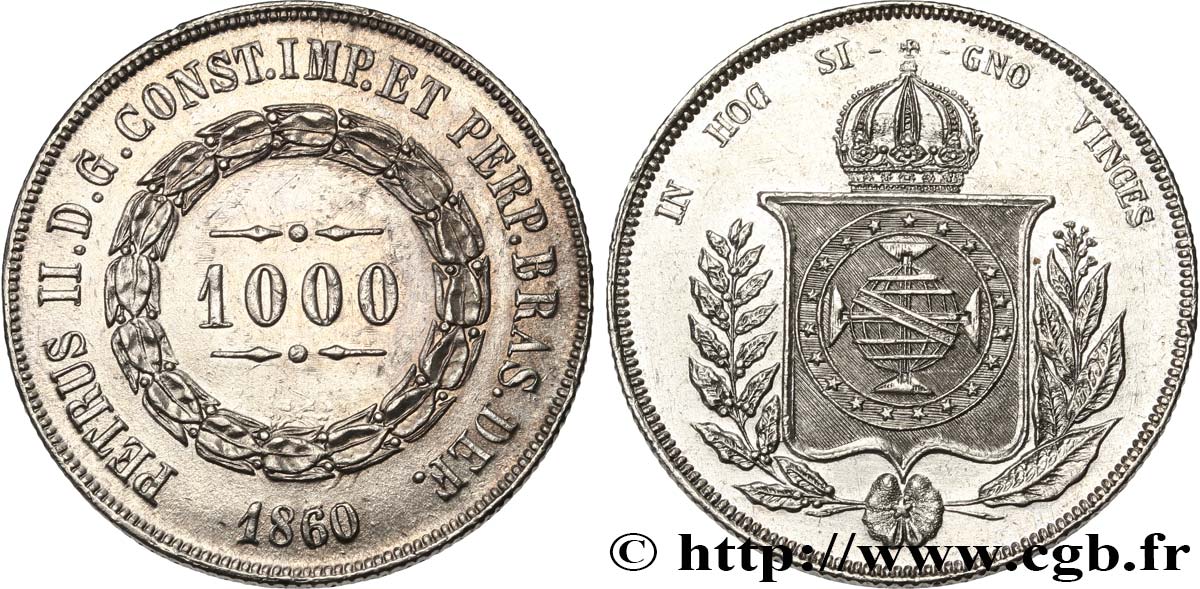 BRAZIL 1000 Reis Empereur Pierre II 1860  AU 
