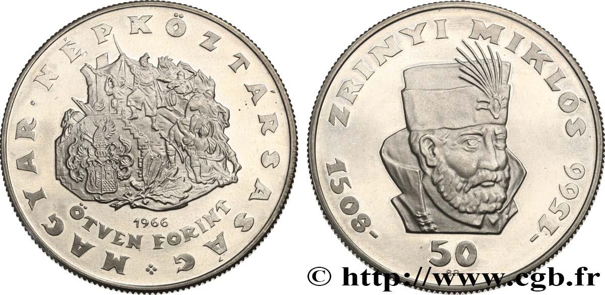 HUNGARY 50 Forint Proof 300e anniversaire de la mort de Zrínyi Miklós 1966 Budapest MS 