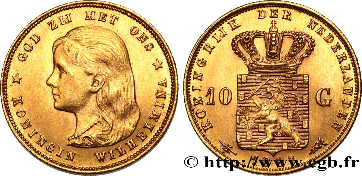 NETHERLANDS 10 Gulden Wilhelmina 1897 Utrecht MS 