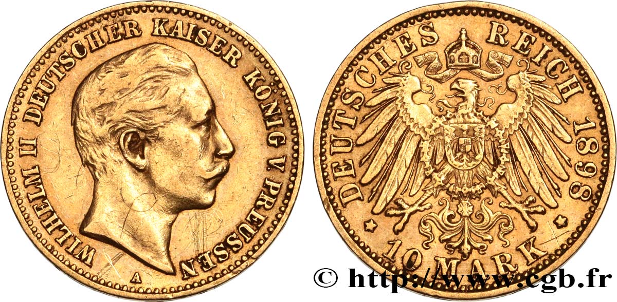 GERMANY - PRUSSIA 10 Mark Guillaume II 1898 Berlin XF 