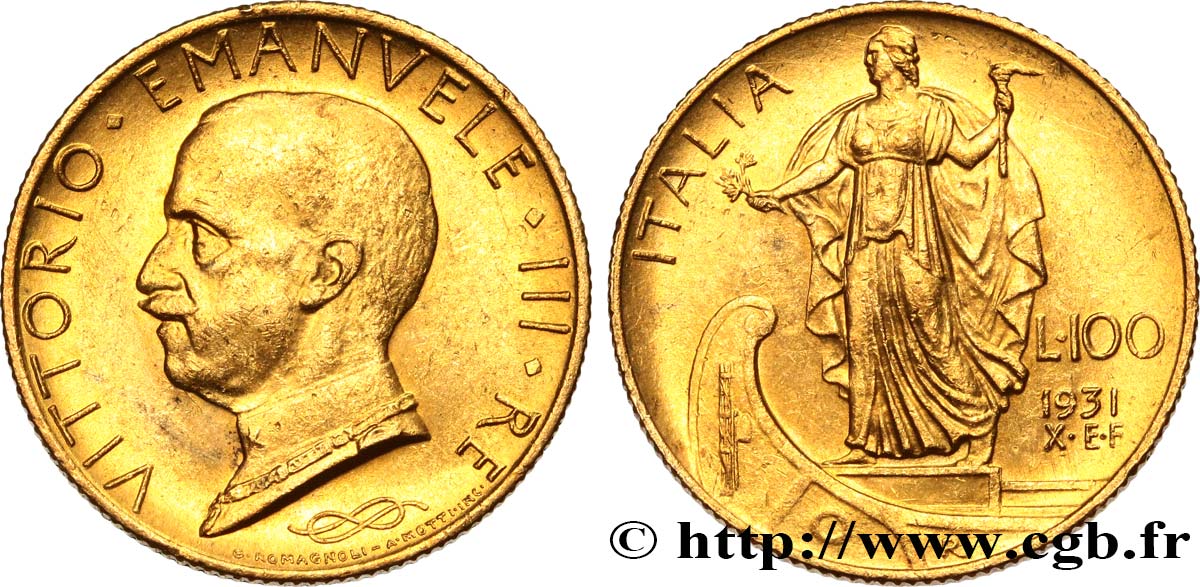 ITALIA 100 Lire, an IX 1931 Rome SPL 