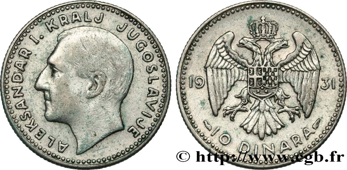 YUGOSLAVIA 10 Dinara Alexandre Ier 1931 Paris XF 