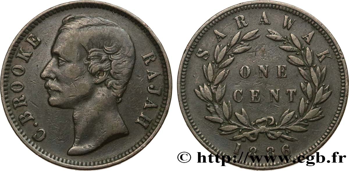 SARAWAK 1 Cent Sarawak Rajah J. Brooke 1886  XF 