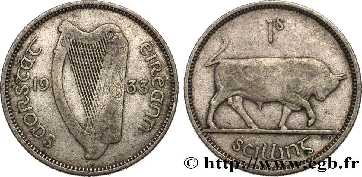 IRLANDE 1 Scilling (Shilling) État libre d’Irlande 1933  TB+ 