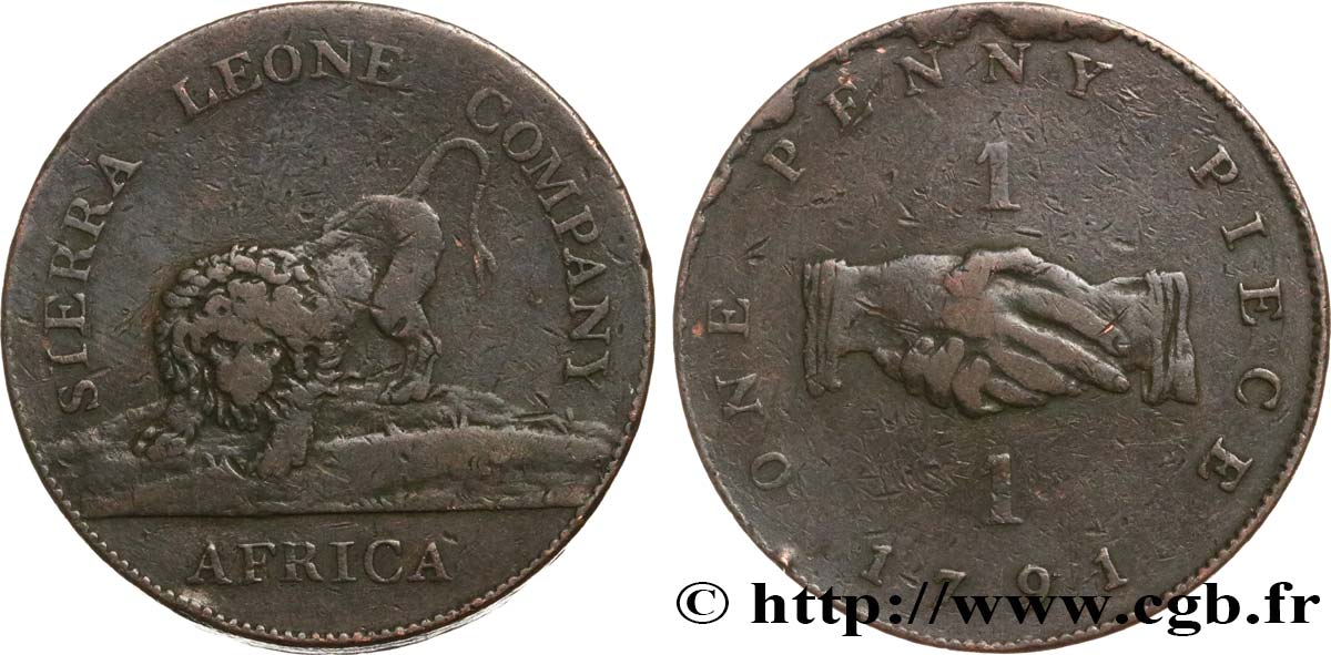 SIERRA LEONA 1 Penny Sierra Leone Company 1791  BC+ 