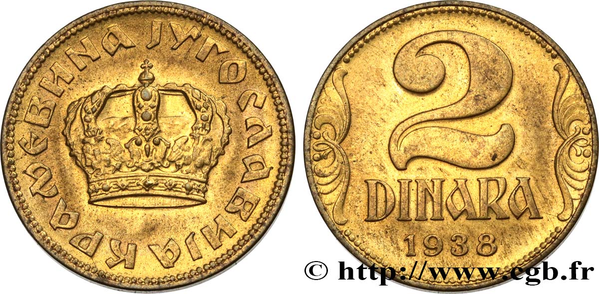 YUGOSLAVIA 2 Dinara couronne 1938  SPL 