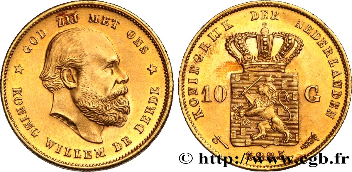 PAYS-BAS 10 Gulden Guillaume III, 2e type 1885 Utrecht TTB+ 
