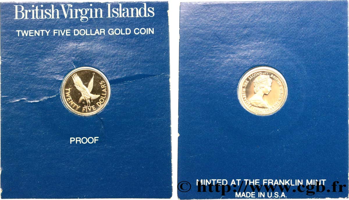 ISLAS VíRGENES BRITáNICAS 25 Dollar Proof Elisabeth II 1980 Franklin Mint FDC 