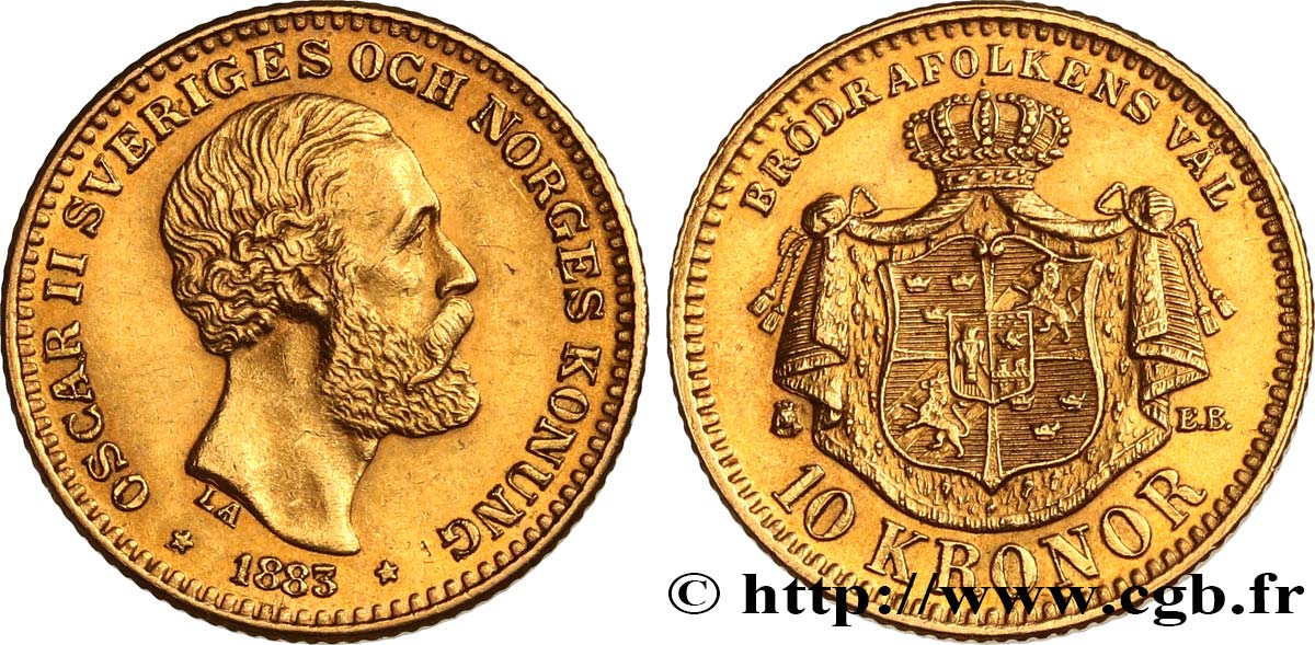 SWEDEN 10 Kronor Oscar II 1883 Stockholm AU 