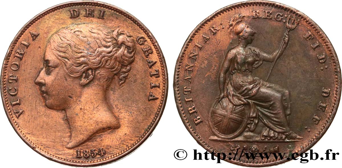 VEREINIGTEN KÖNIGREICH 1 Penny Victoria “tête jeune” 1854  fSS/SS 