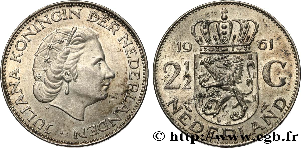PAíSES BAJOS 2 1/2 Gulden Juliana 1961 Utrecht EBC 