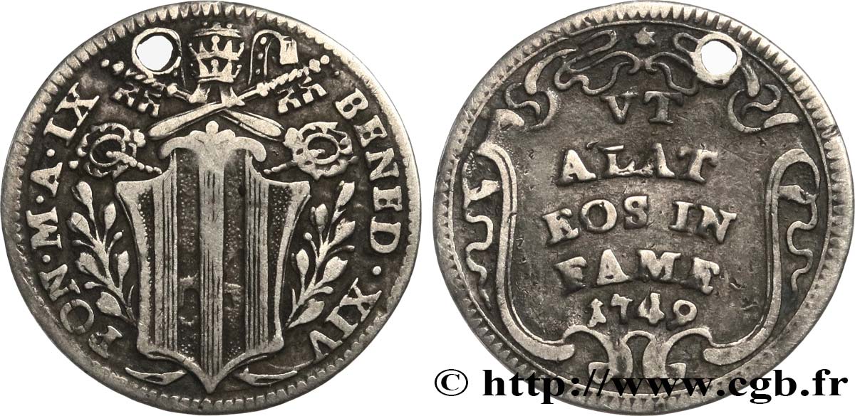 ITALIA - STATO PONTIFICIO - BENEDETTO XIV (Prospero Lambertini) Grosso an IX 1749 Rome q.BB 