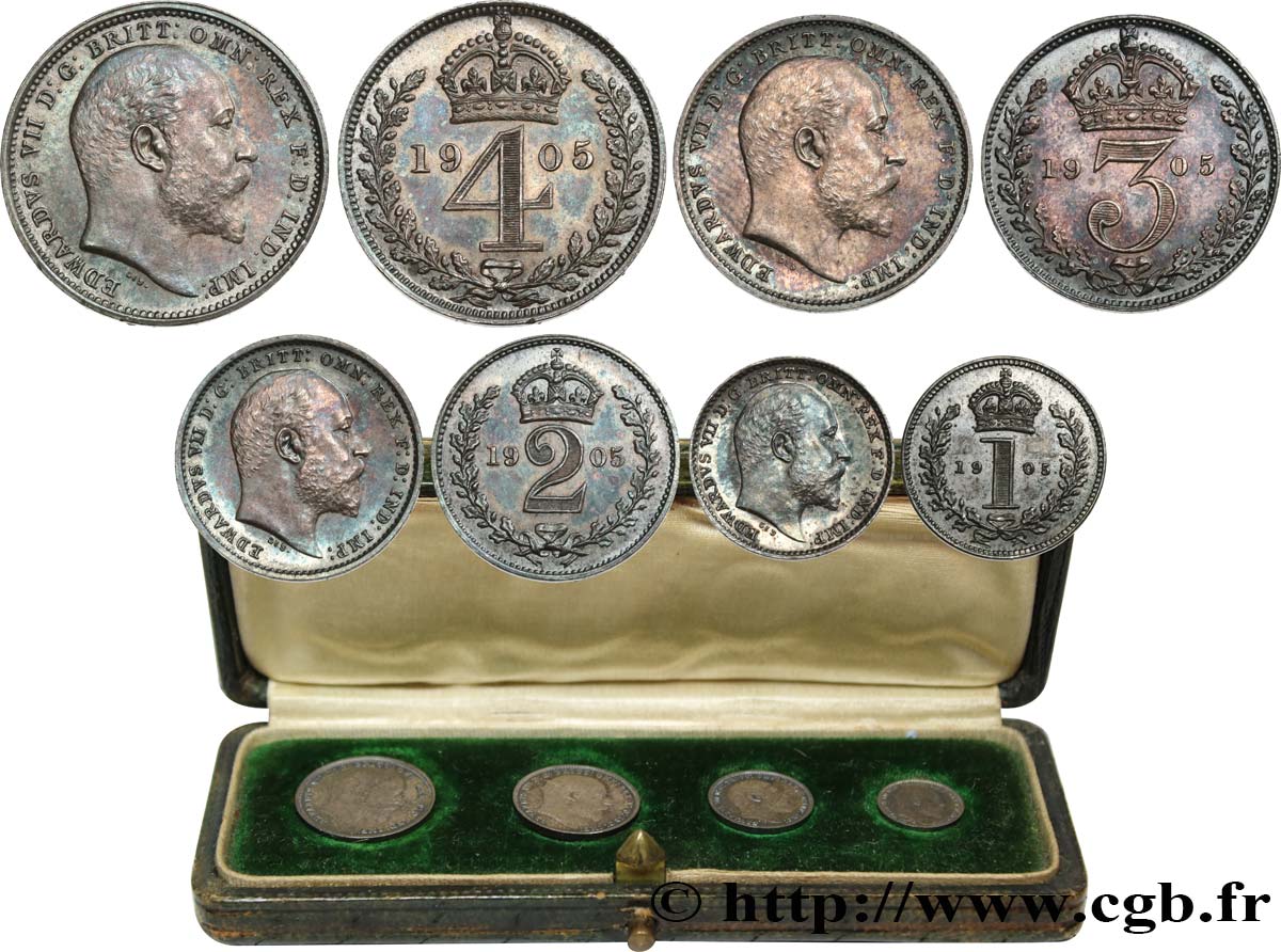 UNITED KINGDOM 1 Maundy set de 1, 2, 3 et 4 Pence Édouard VII 1905  MS 