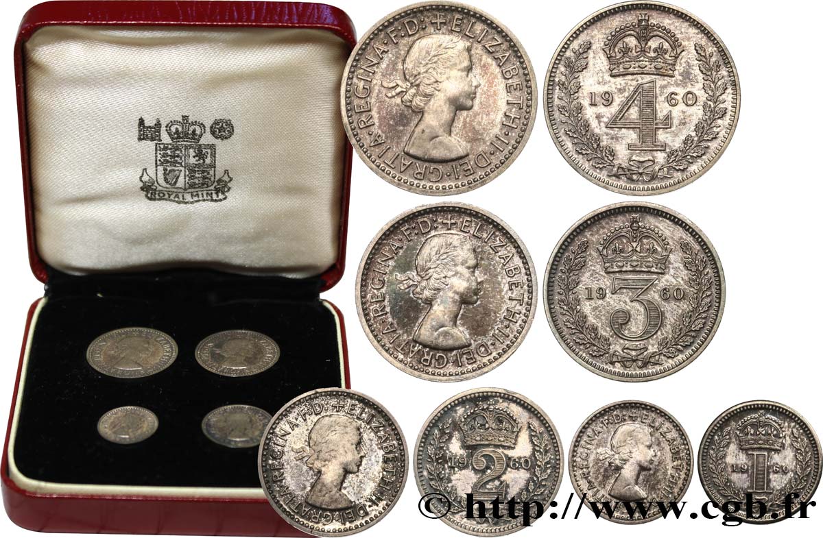 VEREINIGTEN KÖNIGREICH 1 Maundy set de 1, 2, 3 et 4 Pence Élisabeth II 1960  fST 
