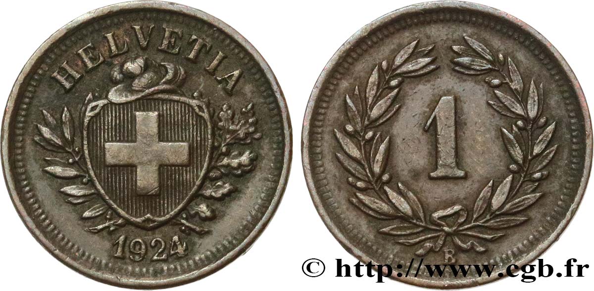 SUIZA 1 Centime Croix Suisse 1924 Berne - B EBC 