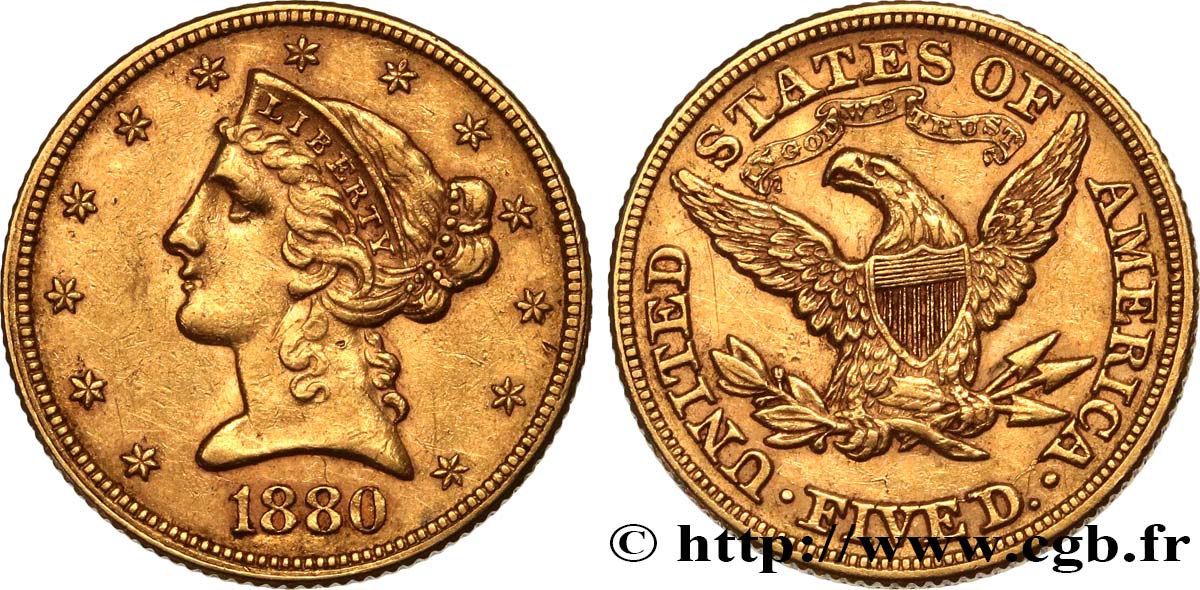 STATI UNITI D AMERICA 5 Dollars  Liberty  1880 Philadelphie q.SPL 