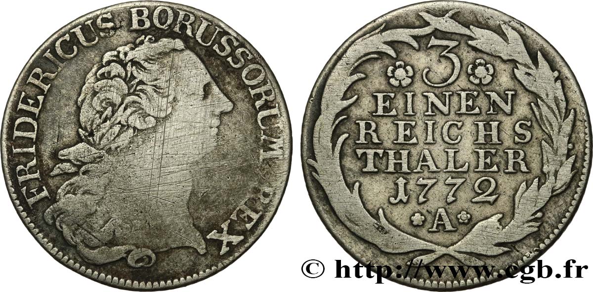 GERMANIA - PRUSSIA 1/3 de Thaler Frédéric II 1772 Berlin MB 